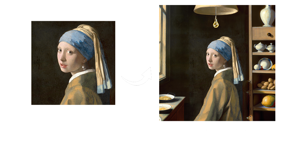 La jeune fille à la perle de Vermeer outpainted grâce à l'intelligence artificielle